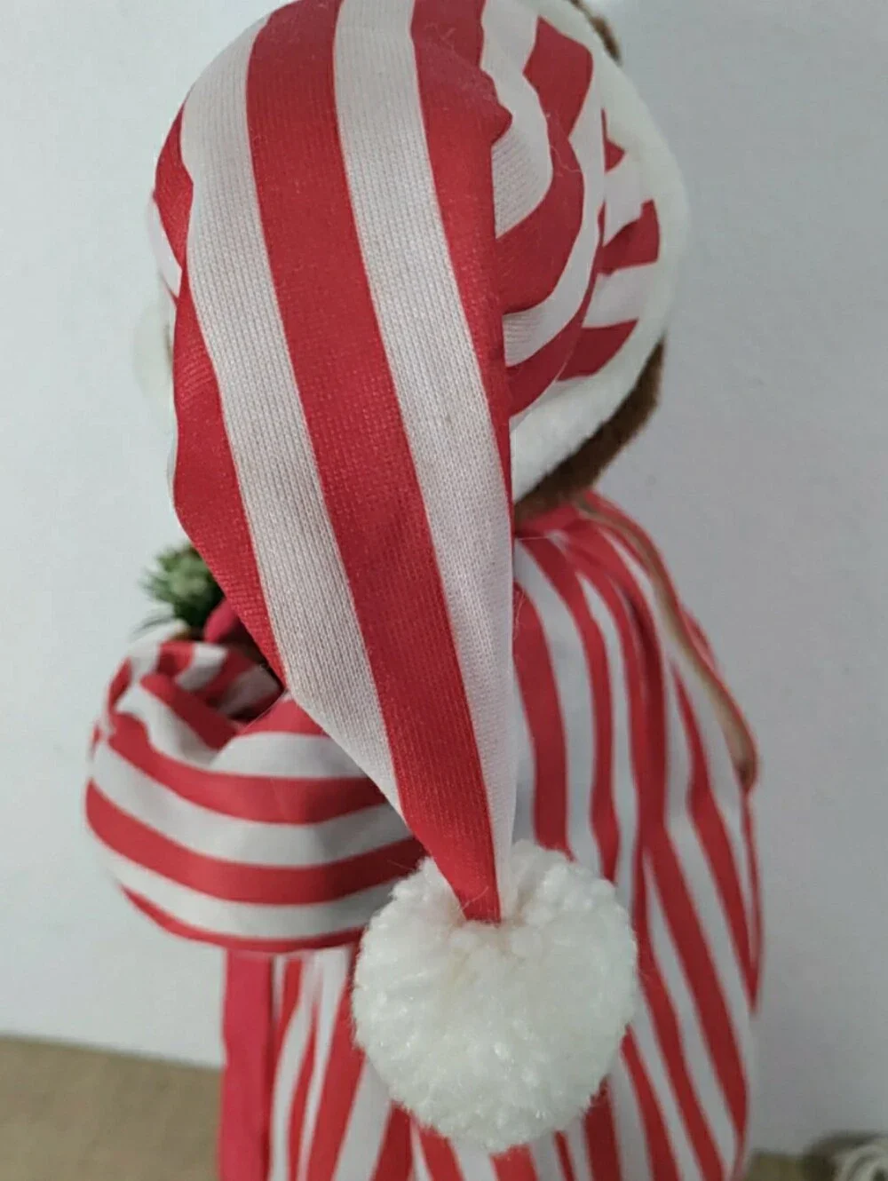Vintage Telco Christmas Motionette Teddy Bear w/Candy Cane Striped Pajamas 24